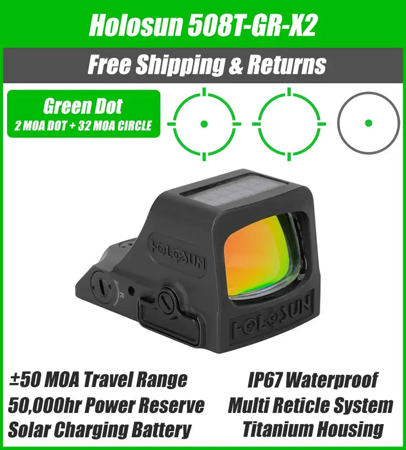 Holosun 508T Green X2 Reflex Sight, MRS Reticle, RMR Footprint - HE508T-GR-X2