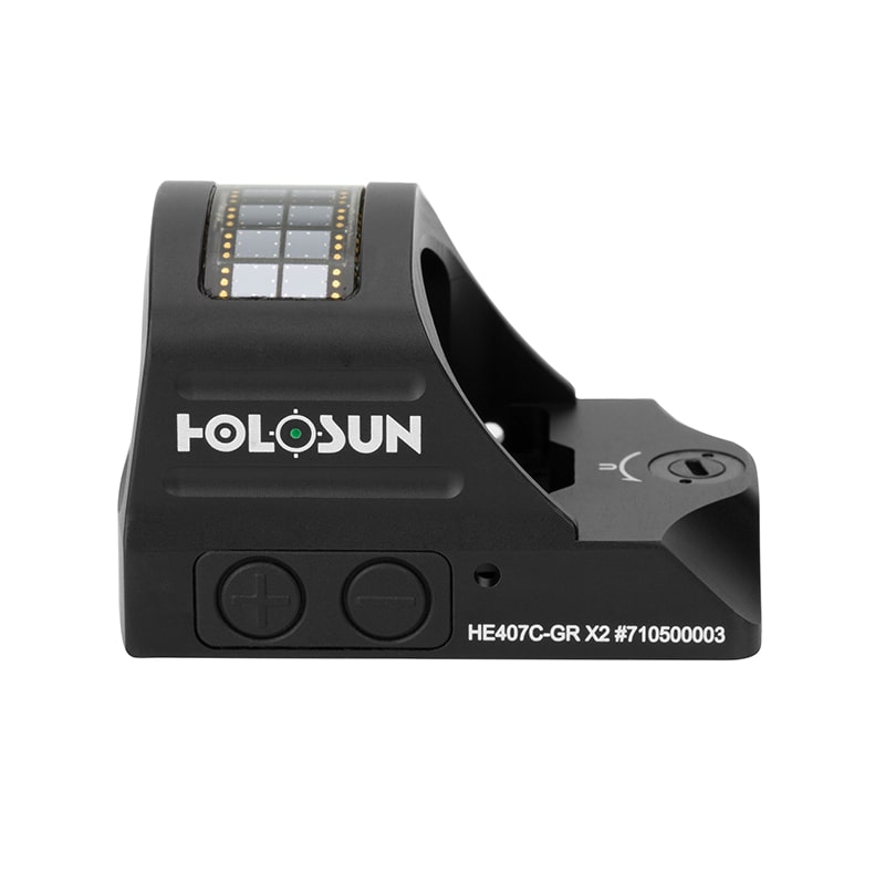 Holosun 407C X2 2 MOA Green Dot, RMR Footprint, Side Battery, Solar Failsafe - HE407C-GR-X2