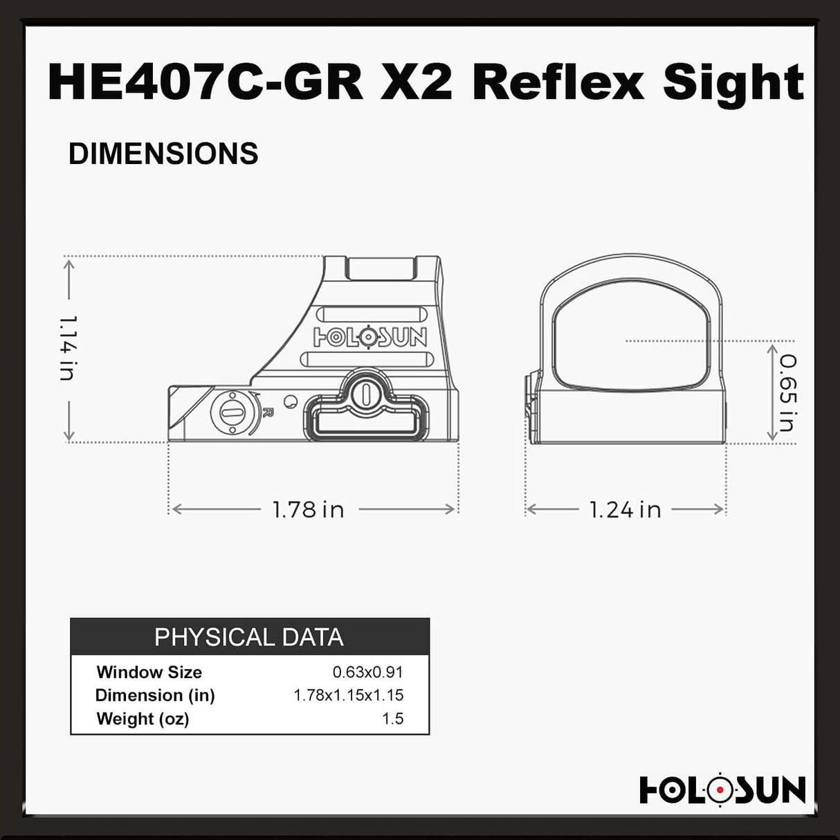 Holosun 407C X2 2 MOA Green Dot, RMR Footprint, Side Battery, Solar Failsafe - HE407C-GR-X2