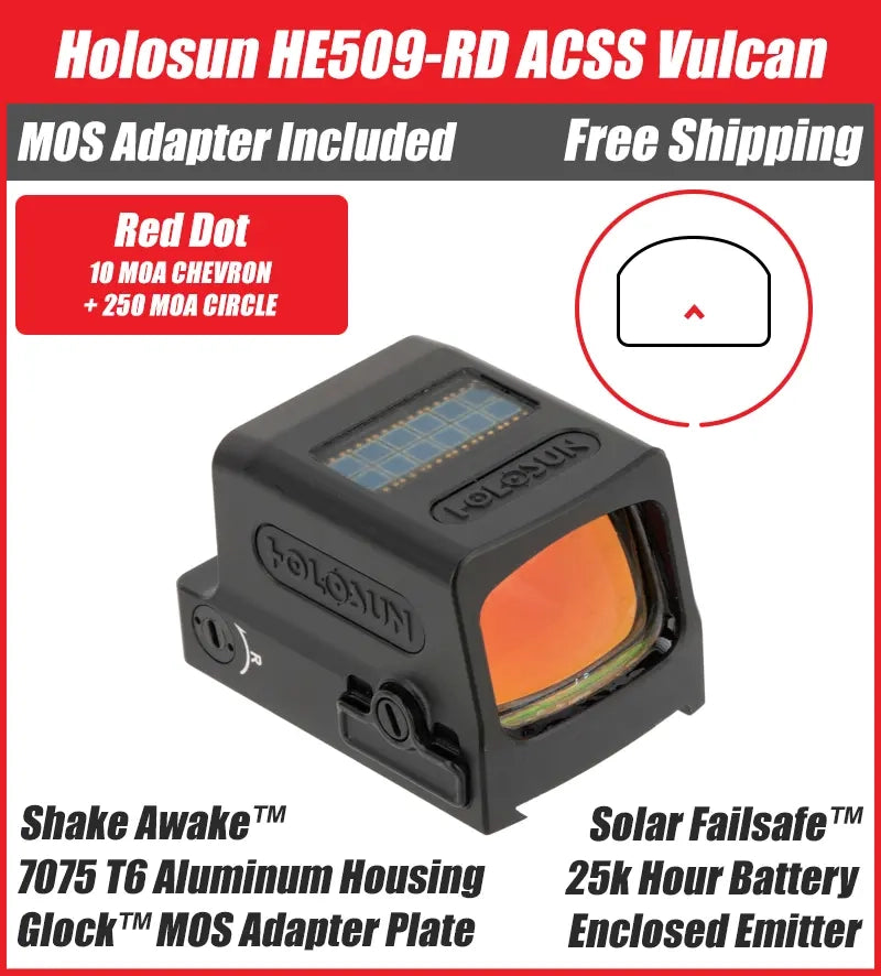 Holosun 509 ACSS Vulcan Red Dot w/ Glock MOS Mounting Plate, Fits Glock MOS Slide (not 43X/48) - HE509-RD-ACSS-M