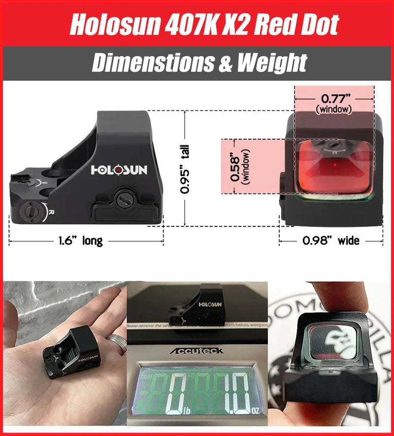Holosun 407K X2 Red Dot, 6 MOA, K Series Footprint (Modified RMSc), Side Battery - HS407K-X2