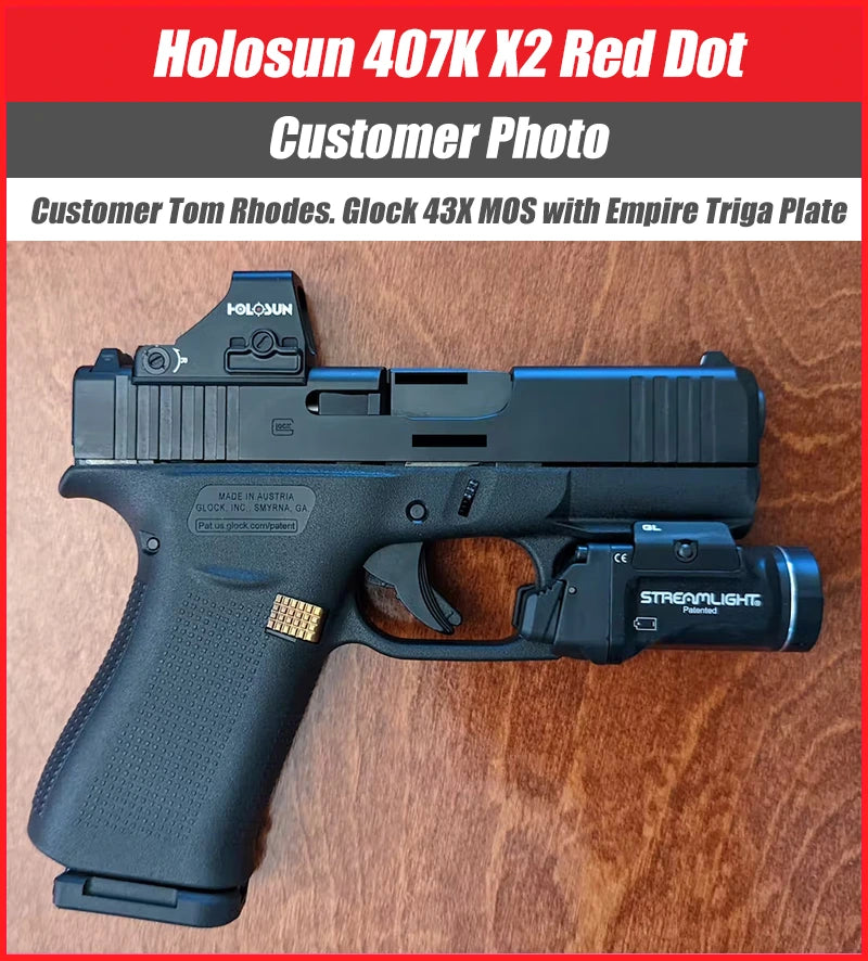 Holosun 407K X2 Red Dot, 6 MOA, K Series Footprint (Modified RMSc), Side Battery - HS407K-X2