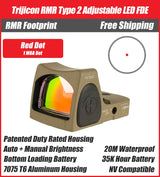Trijicon RMR Type 2 Adjustable LED Red Dot Sight FDE - 7075 T6 Aluminum - Available in 1, 3.25, and 6.5 MOA Versions