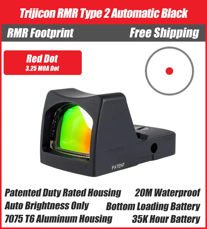 Trijicion RMR Type 2 Automatic Red Dot Sight Black - 3.25 MOA - 7075 T6 Aluminum - RM01-C-700600