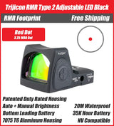 Trijicon RMR Type 2 Adjustable LED Red Dot Sight Black - 7075 T6 Aluminum - Available in 1, 3.25, and 6.5 MOA Versions