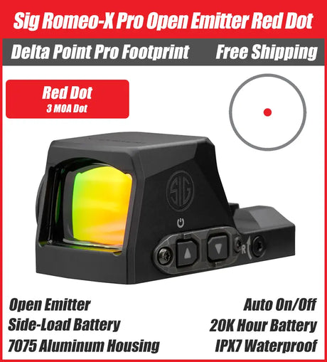 SIG ROMEO-X PRO Open Emitter Red Dot - 3MOA, 6MOA, Circle Dot - Delta Point Pro (DPP) Footprint - SORX1000, SORX1030, SORX1060