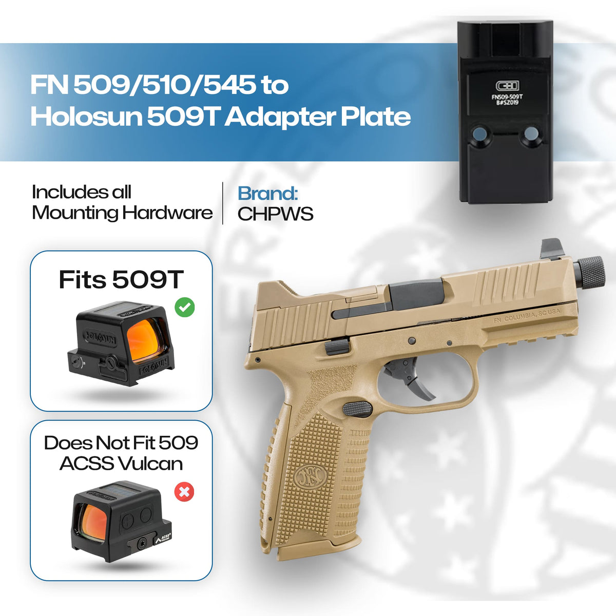FN 509 510 545 To Holosun 509T Adapter Plate CHPWS Freedom Gorilla fn-509-510-545-to-holosun-509t-adapter-plate-chpws-freedom-gorilla