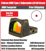 Trijicon RMR Type 2 Adjustable LED Red Dot Sight OD Green - 7075 T6 Aluminum - Available in 1, 3.25, and 6.5 MOA Versions