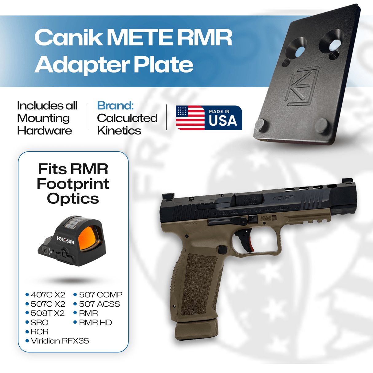 Canik METE RMR, 407C, 507C, 508T Adapter Plate - Aluminum - Calculated Kinetics (Does not fit METE MC9)