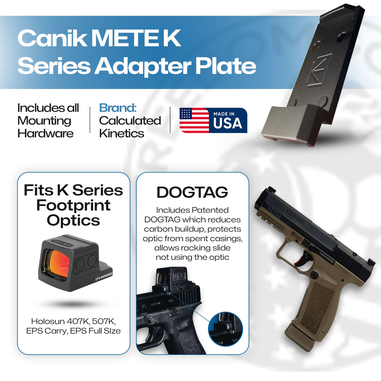 Canik METE Holosun 407K/507K/EPS/EPS Carry Adapter Plate - DOGTAG - Aluminum - Calculated Kinetics