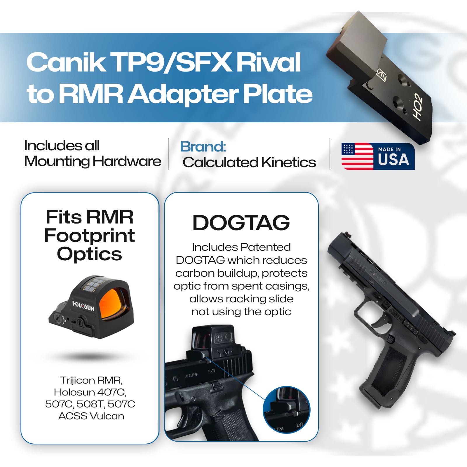 Canik TP9 and SFX Rival RMR Adapter Plate - DOGTAG - Aluminum - Calculated Kinetics