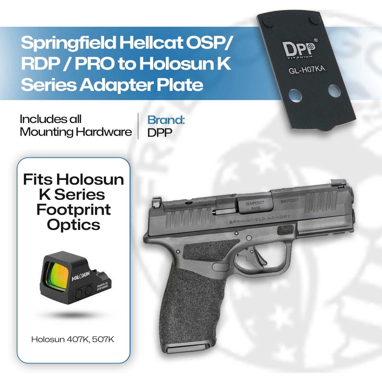 Springfield Hellcat OSP, RDP, PRO for Holosun 407K, 507K - Aluminum - DPP
