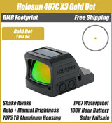 Holosun 407C X3, 2 MOA Gold Dot, RMR Footprint, Side Battery, Solar Failsafe - 407C-X3-GD
