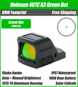 Holosun 407C X3, 2 MOA Green Dot, RMR Footprint, Side Battery, Solar Failsafe - 407C-X3-GR