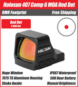 Holosun 407 COMP Red, Huge Competition Window, RMR Footprint, 6 MOA Red Dot, Side Battery - HS407COMP-RD6