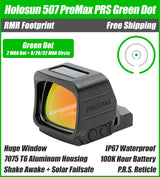 Holosun 507-PROMAX Green Dot, Large Competition Window, RMR Footprint, PRS Reticle, Side Battery, Solar Failsafe - 507-PRO-MAX-GR-PRS