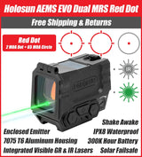 Holosun AEMS EVO Dual Red Dot with Green & IR Laser, MRS Reticle, Solar Failsafe, Shake Awake, NV Compatible – AEMS-EVO-DUAL