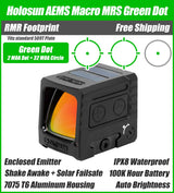 Holosun AEMS-MACRO, Enclosed Pistol Green Dot Sight, RMR/509T Footprint, Solar Failsafe - AEMS-MACRO-GR