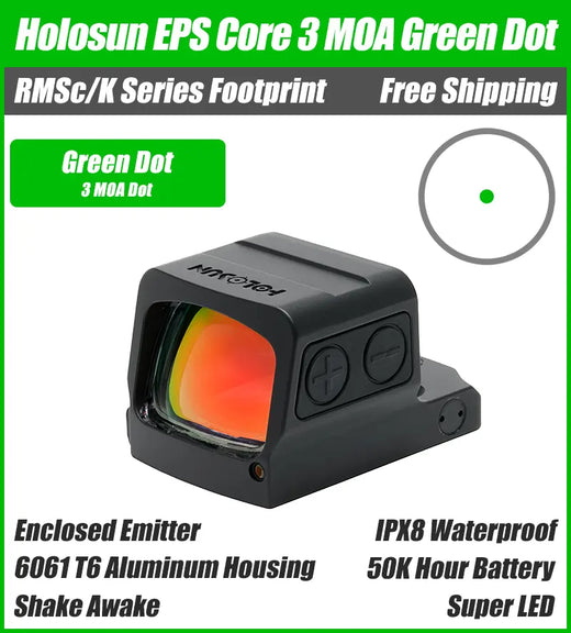 Holosun EPS Core Green Dot, 3 MOA Dot, RMSc Footprint - EPS-CORE-GR3