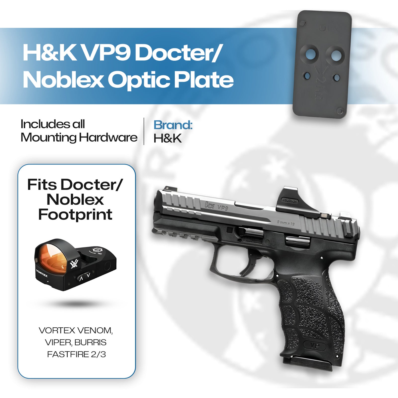 HK VP9 Burris/Vortex - Docter/Noblex Optic Plate - Steel - 50254265 - For Optics Ready Models Only