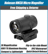 Holosun Compact Magnifier, 3X Power, QD Mount, 1/3 Riser, Switch To Side, Aluminum Housing - HM3X-MICRO