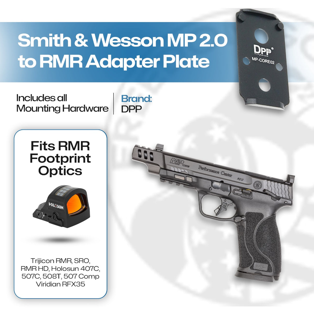 S&W M&P 2.0 Full Size/Compact RMR Adapter Plate 407C/507C/508T/507COMP - Aluminum - DPP