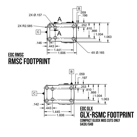 C&H EDC Enclosed Multi-Reticle System Red Dot Sight, RMSc Footprint