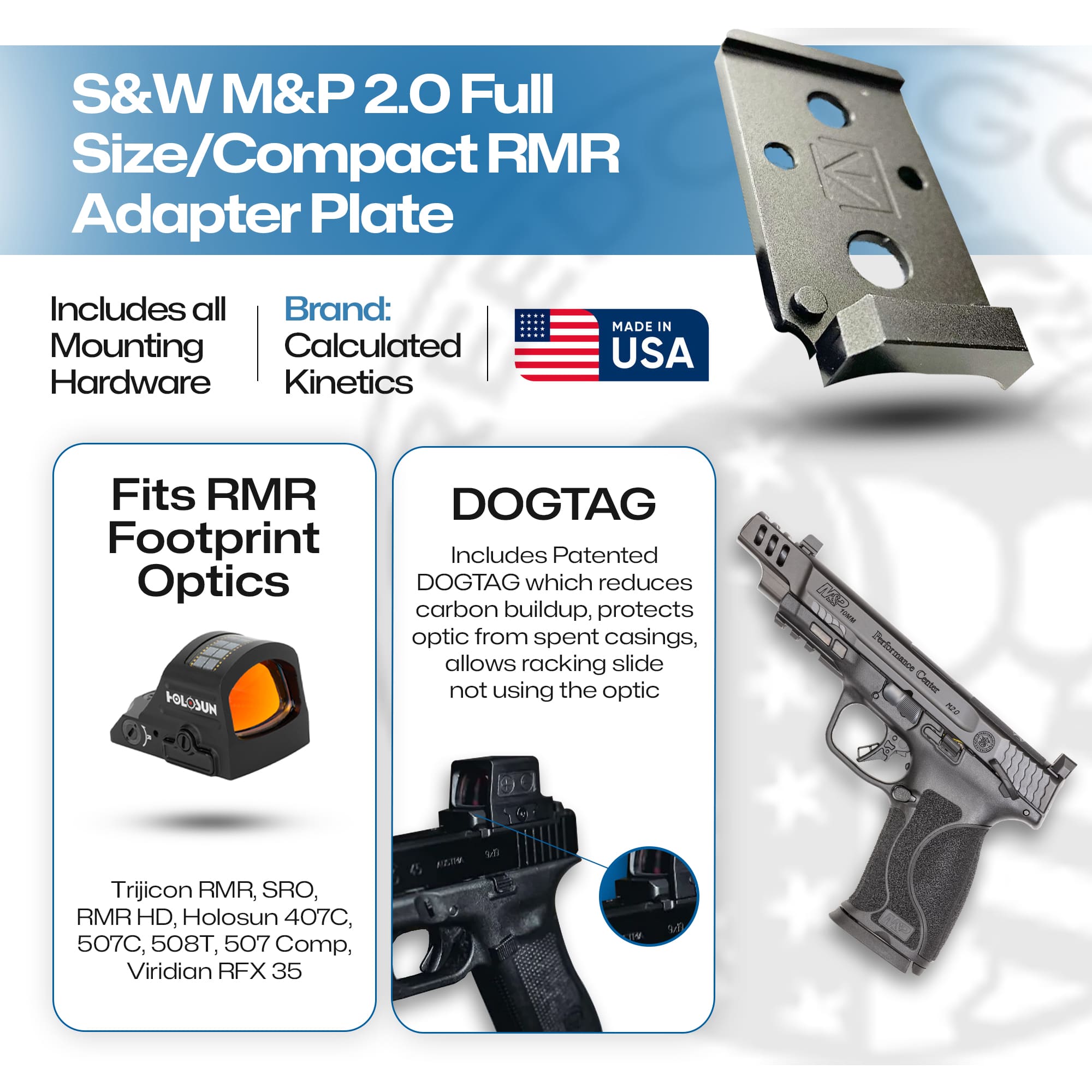 S&W M&P 2.0 Full Size/Compact RMR Adapter Plate (Does Not Fit SRO) - Aluminum - DOGTAG - Calculated Kinetics