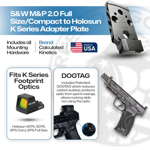 S&W M&P 2.0 Full Size/Compact to Holosun 407K/507K/EPS/EPS Carry Adapter Plate - Aluminum - DOGTAG - Calculated Kinetics