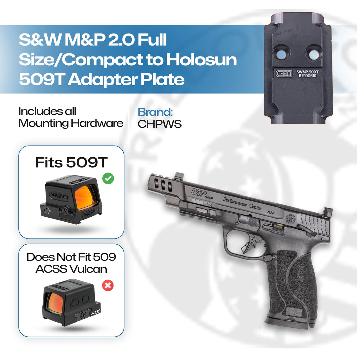 S&W M&P 2.0 to Holosun 509T Adapter Plate - Aluminum - CHPWS