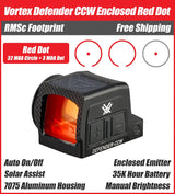 Vortex Defender CCW Enclosed Solar Red Dot, RMSc Footprint, 32 MOA Circle + 3 MOA Dot Reticle - DFCCW-MRD3-E