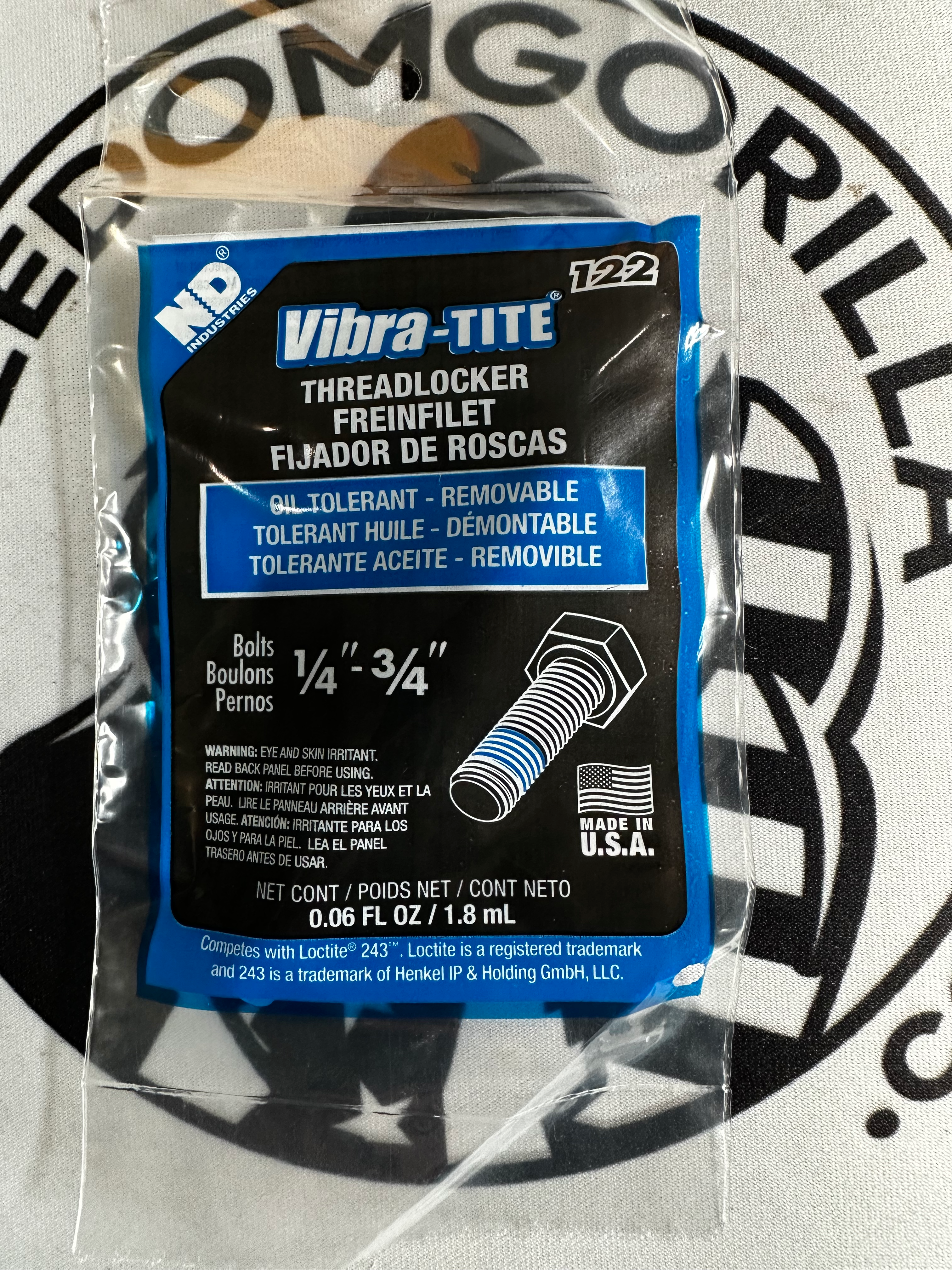 Vibra-Tite Blue Threadlocker 1.8ml Tube, 122 Oil Tolerant