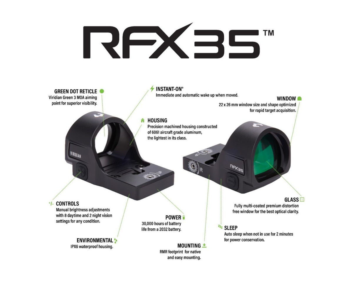 Viridian RFX35 3 MOA Green Dot Sight - RMR Footprint - 6061 T6 Aluminum Housing