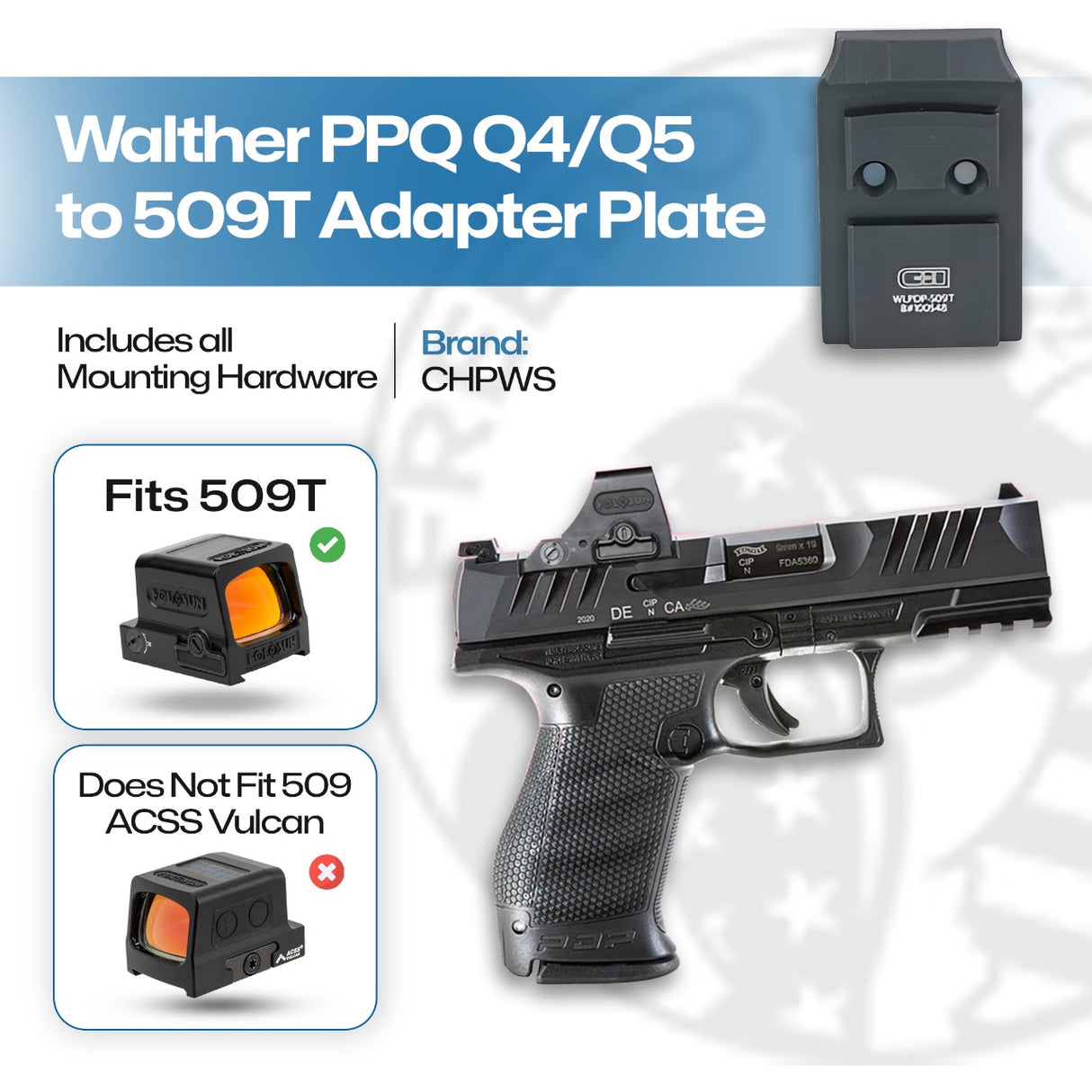 Walther PDP 1.0/PPQ (Q4/Q5) to Holosun 509T Adapter Plate - CHPWS