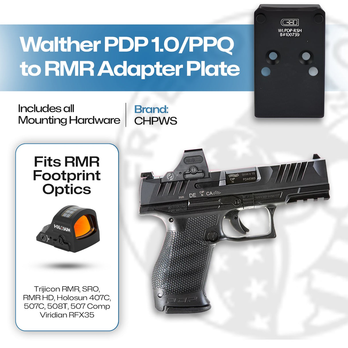 Walther PDP 1.0/PPQ (Q4/Q5) to RMR/Holosun 407C/507C/508C/508T Adapter Plate - CHPWS