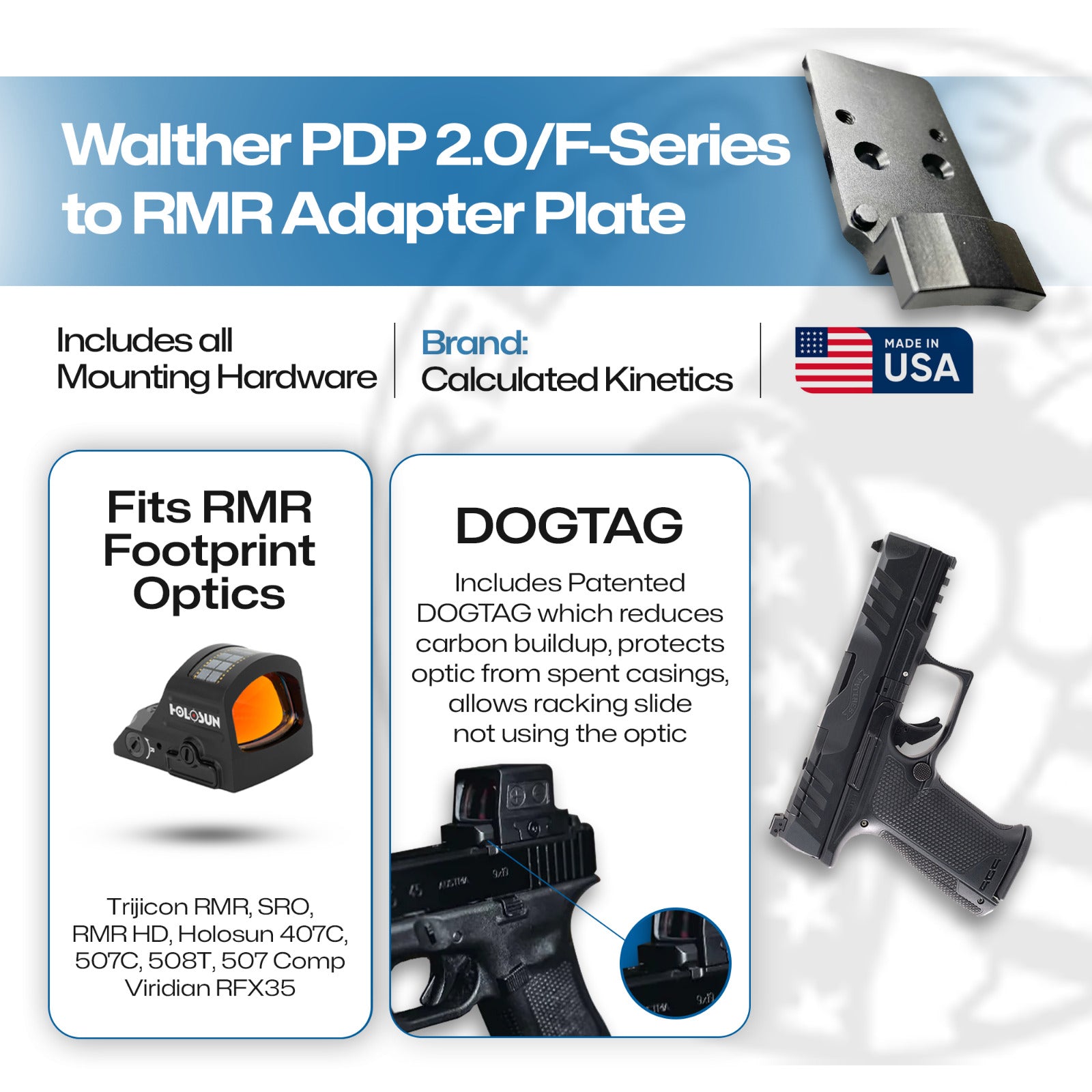 Walther PDP 2.0/F-Series RMR Adapter Plate - Aluminum - DOGTAG - Calculated Kinetics
