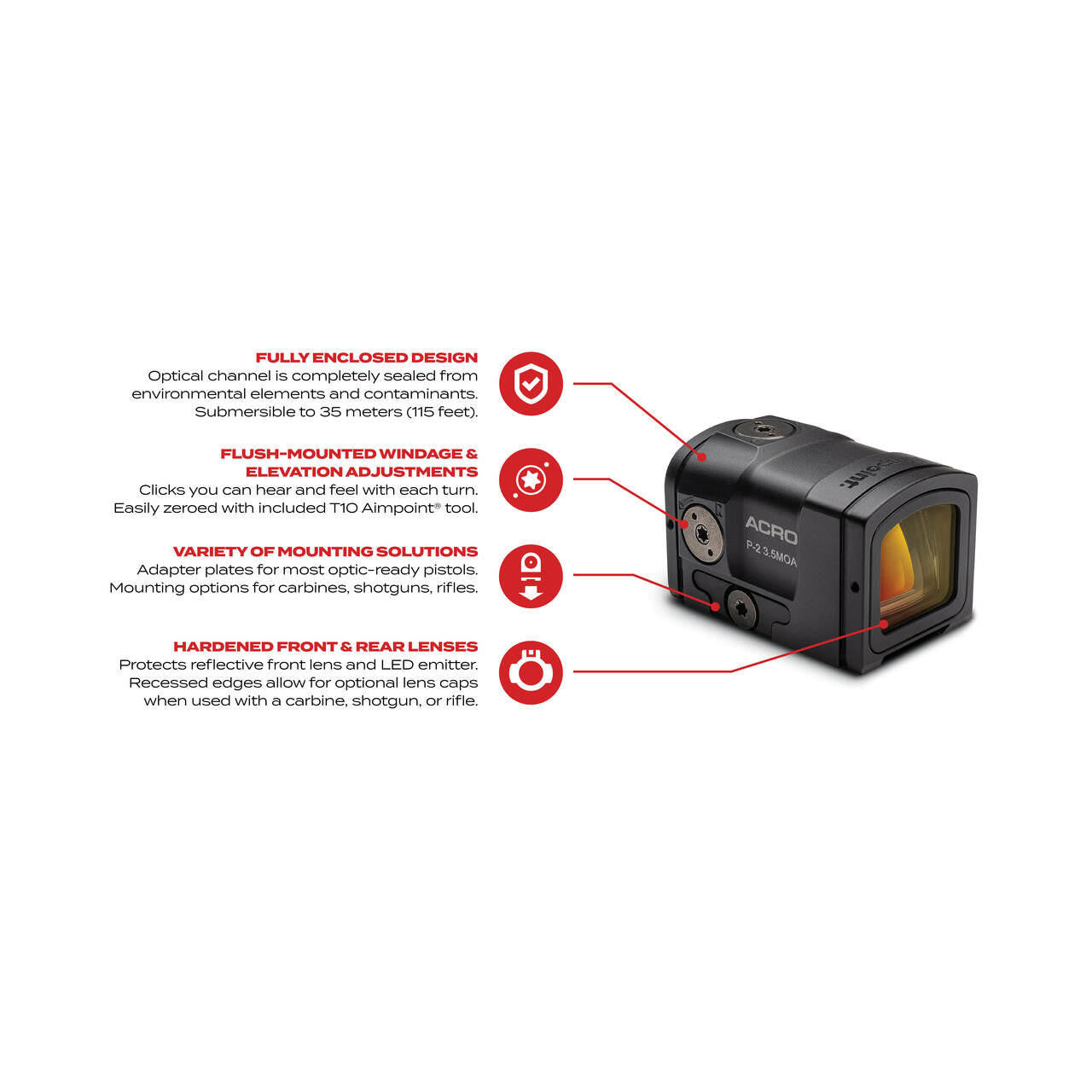 Aimpoint ACRO P-2 Red Dot Sight - 3.5 MOA - ACRO Footprint - FDE Color ...