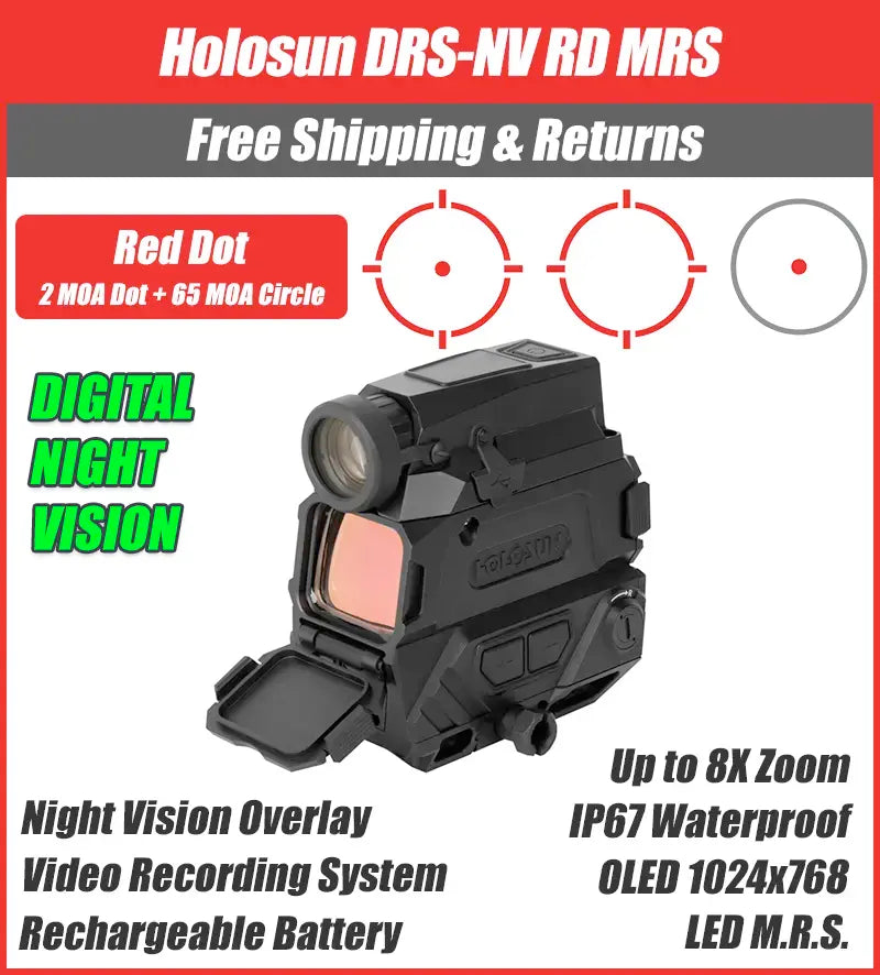 Holosun DRS-NV Integrated, Night Vision, 65 MOA Ring & 2 MOA Red Dot, Recording System