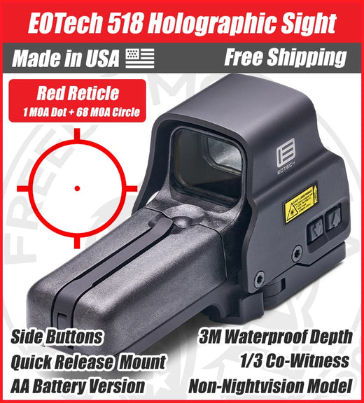 EOTech 518 Holographic Red Dot Sight, 1 MOA Dot, 68 MOA Outer Ring, Quick Release Mount, NV Modes - 518.A65