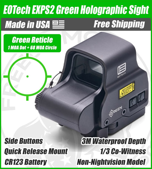 EOTech EXPS2 Holographic Green Dot Sight, 1 MOA Dot, 68 MOA Outer Ring, Quick Release Mount - EXPS2-0GRN