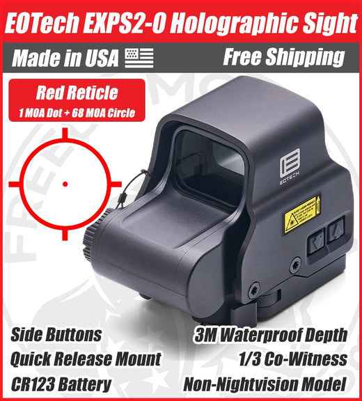 EOTech EXPS2-0 Holographic Red Dot Sight, 1 MOA Dot, 68 MOA Outer Ring, Quick Release Mount - EXPS2-0