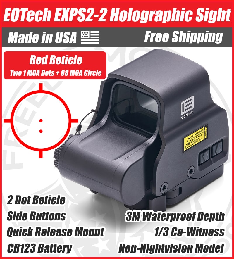 EOTech EXPS2-2 Holographic Red Dot Sight, Two 1 MOA Dots, 68 MOA Outer Ring, Quick Release Mount - EXPS2-2