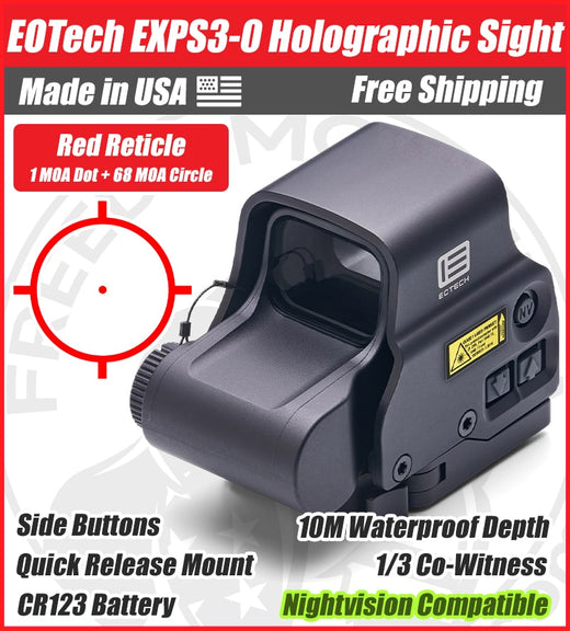 EOTech EXPS3-0 Holographic Red Dot Sight, 1 MOA Dot, 68 MOA Outer Ring, Quick Release Mount, NV Compatible - EXPS3-0