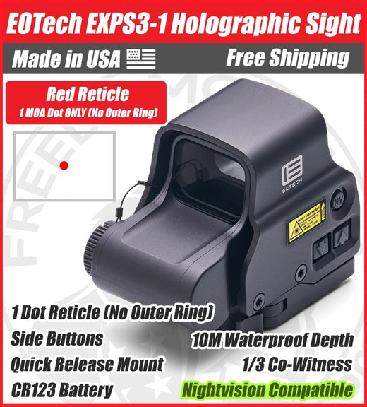 EOTech EXPS3-1 Holographic Red Dot Sight, 1 MOA Dot Only (No Outer Ring), Quick Release Mount, NV Compatible - EXPS3-1
