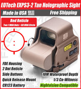 EOTech EXPS3-2 Tan/FDE Housing Holographic Red Dot Sight, Two 1 MOA Dots, 68 MOA Outer Ring, Quick Release Mount, NV Compatible - EXPS3-2TAN