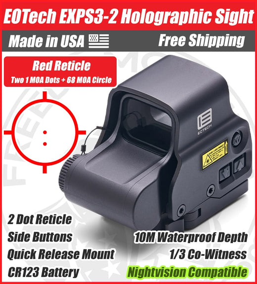 EOTech EXPS3-2 Holographic Red Dot Sight, Two 1 MOA Dots, 68 MOA Outer Ring, Quick Release Mount, NV Compatible - EXPS3-2