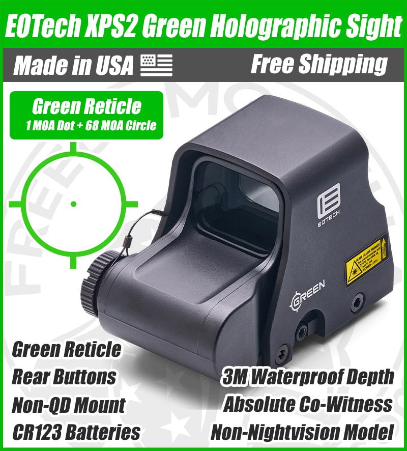 EOTech XPS2 Holographic Green Dot Sight, 1 MOA Dot, 68 MOA Outer Ring - XPS2-0GRN