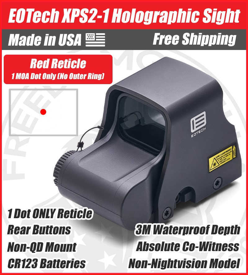 EOTech XPS2-1 Holographic Red Dot Sight, 1 MOA Center Dot Only (No Outer Ring) - XPS2-1