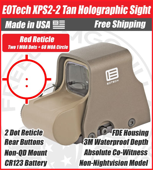 EOTech XPS2-2 Tan Housing Holographic Red Dot Sight, Two 1 MOA Dots, 68 MOA Outer Ring - XPS2-2TAN