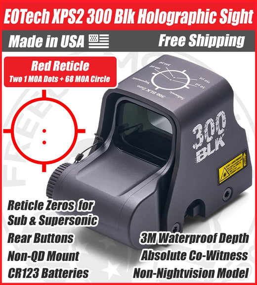 EOTech XPS2 300 Blackout Reticle Holographic Red Dot Sight, Two 1 MOA Dots, 68 MOA Outer Ring - XPS2-300